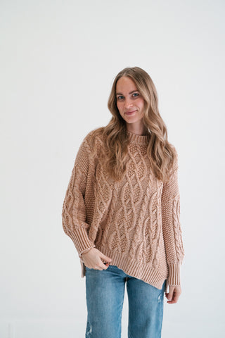 Cabin Fever Cable Knit Sweater - Camel