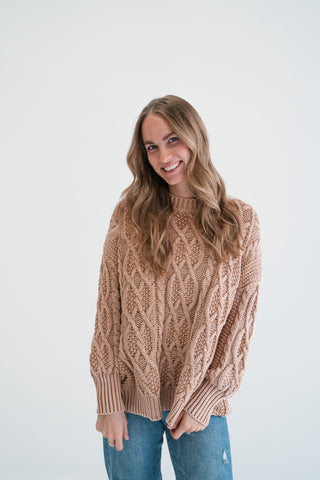 Cabin Fever Cable Knit Sweater - Camel