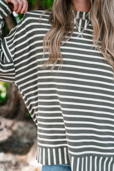 To The Point Striped Long Sleeve Top - Olive