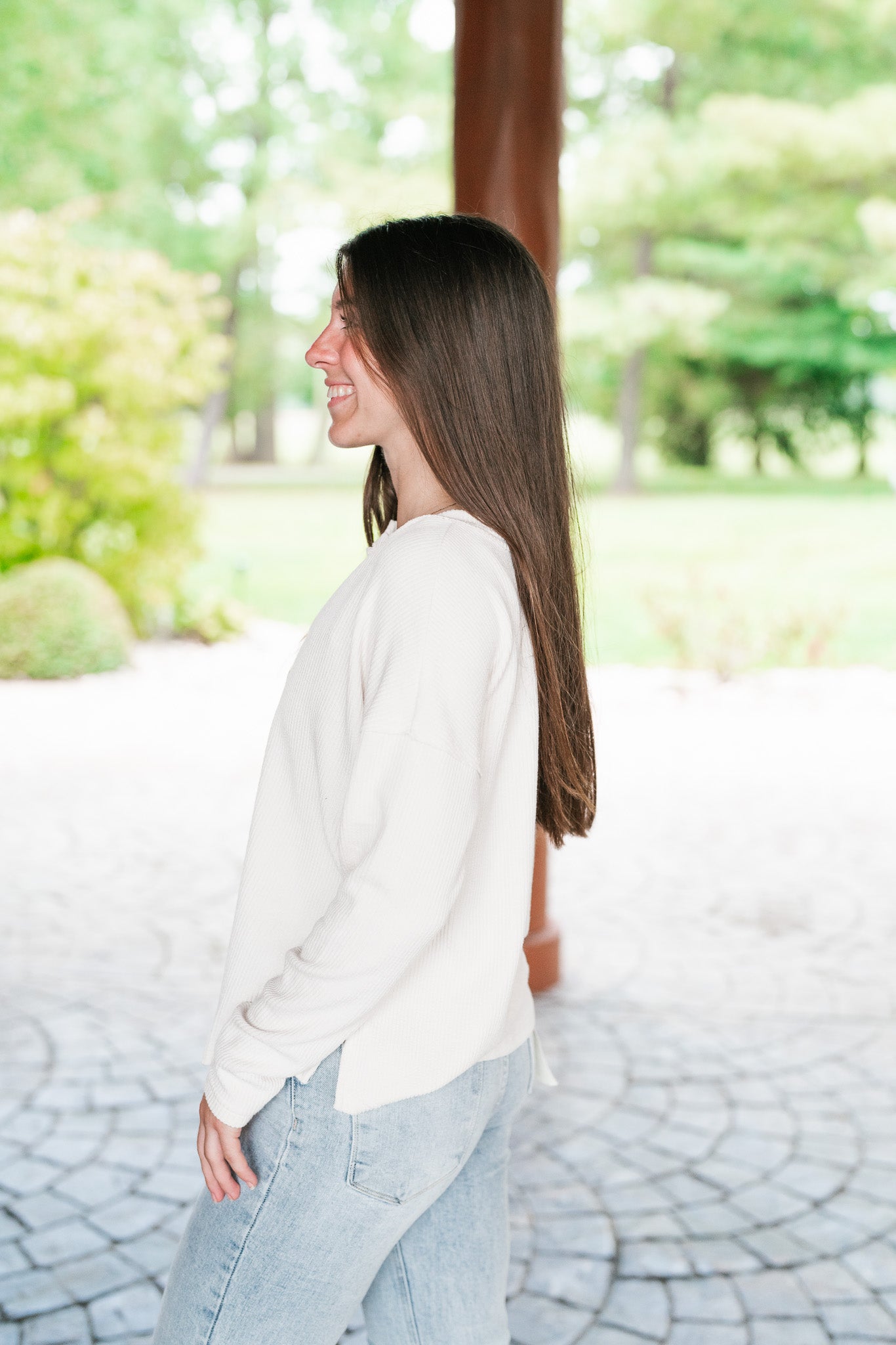 On The Go Triple Button Long Sleeve Top - Cream