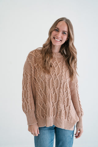 Cabin Fever Cable Knit Sweater - Camel