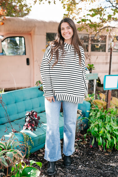 To The Point Striped Long Sleeve Top - Black