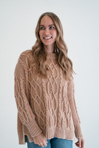 Cabin Fever Cable Knit Sweater - Camel