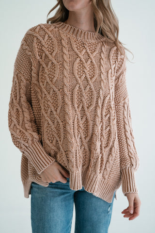 Cabin Fever Cable Knit Sweater - Camel
