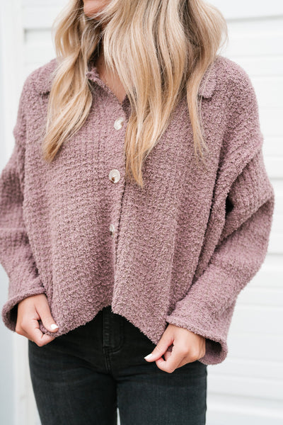 Pop Of Collared Cozy Top- Mocha