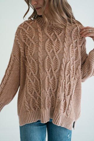 Cabin Fever Cable Knit Sweater - Camel