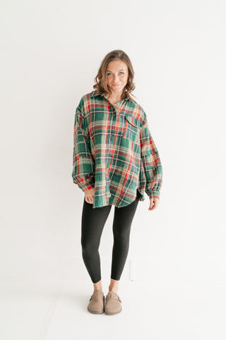 Weekend Wanderer Oversized Flannel - Pine Green