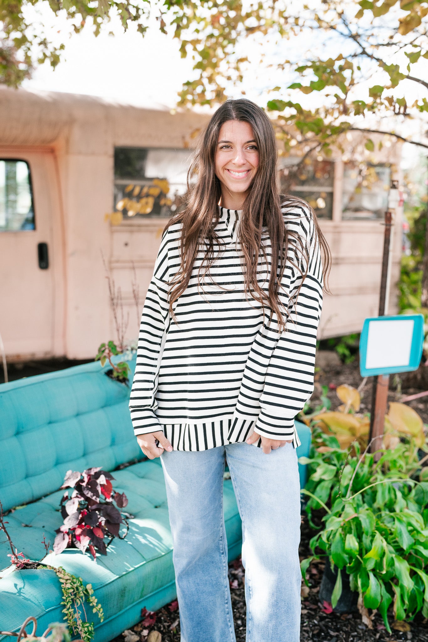 To The Point Striped Long Sleeve Top - Black