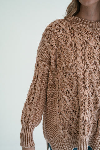 Cabin Fever Cable Knit Sweater - Camel