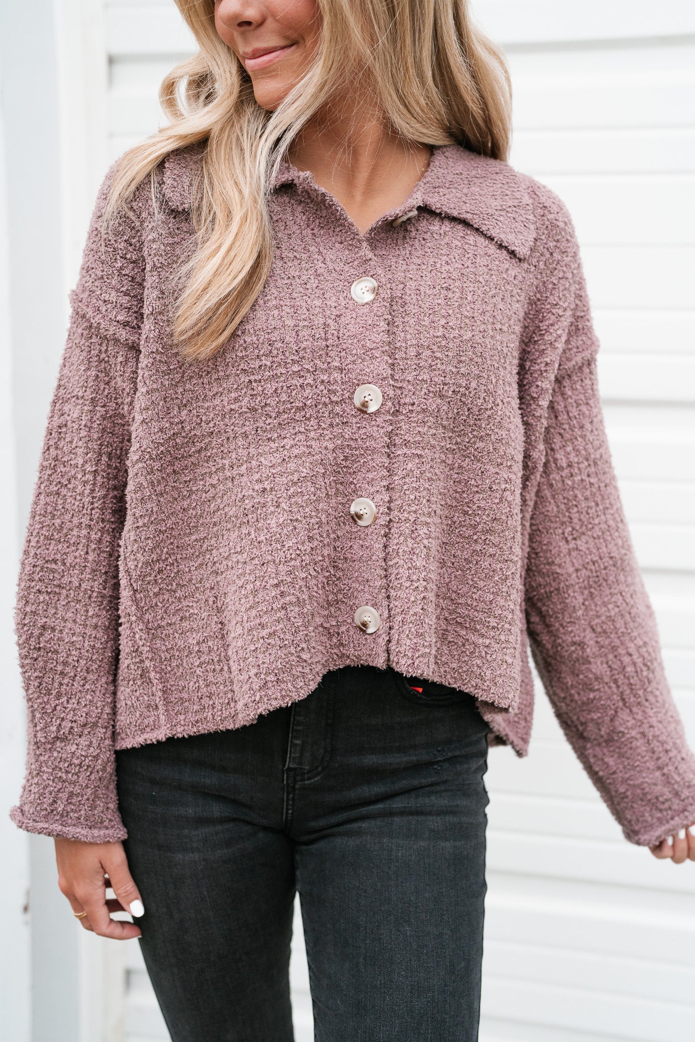 Pop Of Collared Cozy Top- Mocha