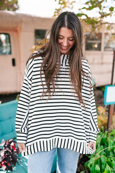 To The Point Striped Long Sleeve Top - Black