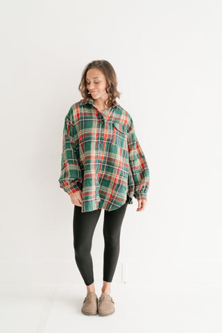 Weekend Wanderer Oversized Flannel - Pine Green