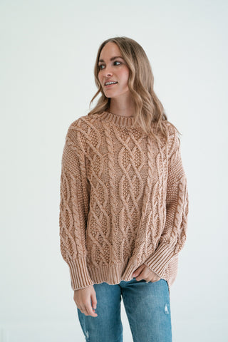 Cabin Fever Cable Knit Sweater - Camel
