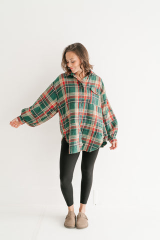 Weekend Wanderer Oversized Flannel - Pine Green