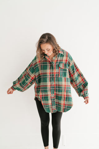 Weekend Wanderer Oversized Flannel - Pine Green