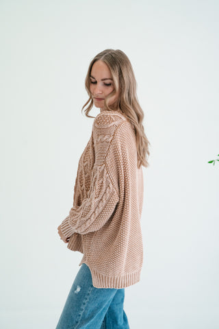 Cabin Fever Cable Knit Sweater - Camel