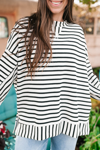 To The Point Striped Long Sleeve Top - Black