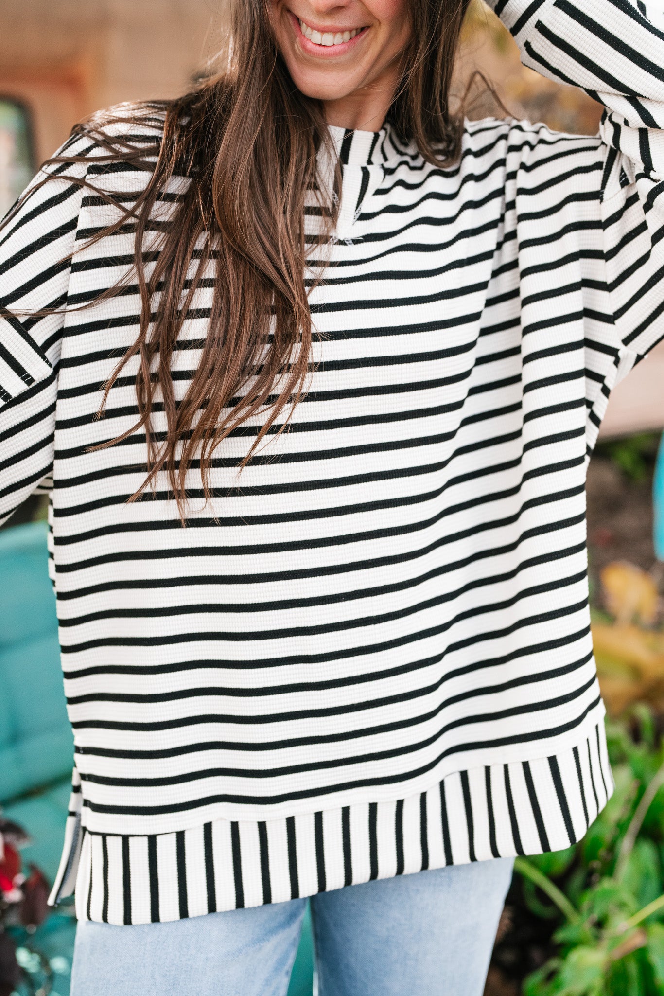 To The Point Striped Long Sleeve Top - Black