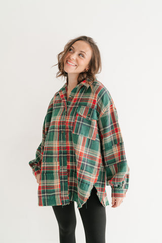 Weekend Wanderer Oversized Flannel - Pine Green