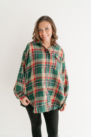 Weekend Wanderer Oversized Flannel - Pine Green