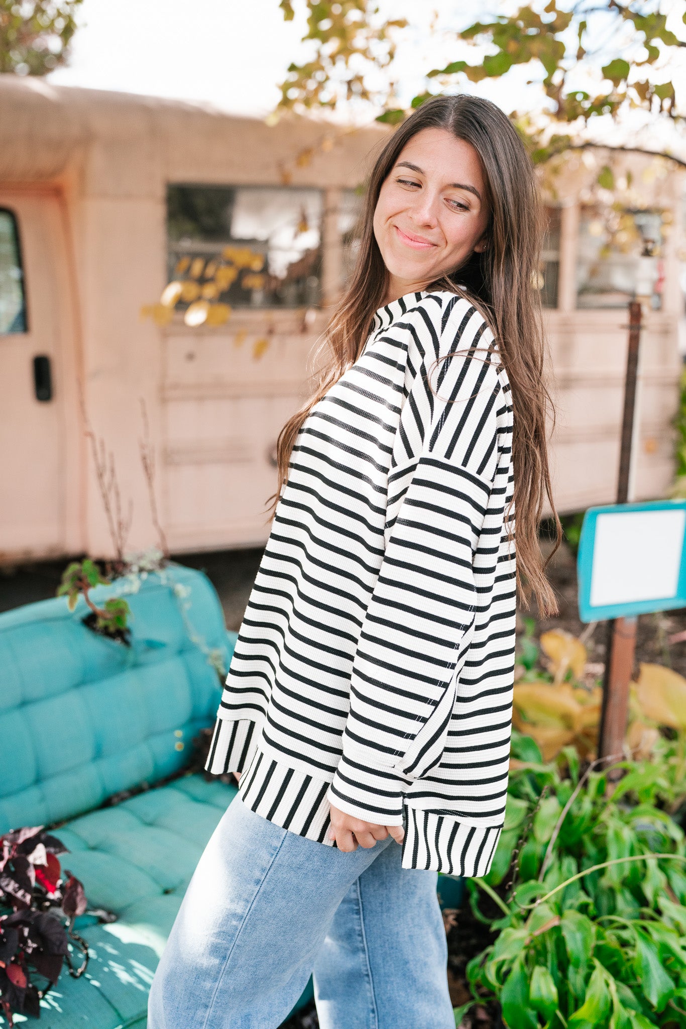 To The Point Striped Long Sleeve Top - Black