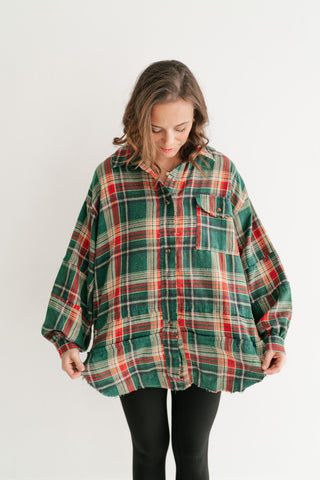 Weekend Wanderer Oversized Flannel - Pine Green