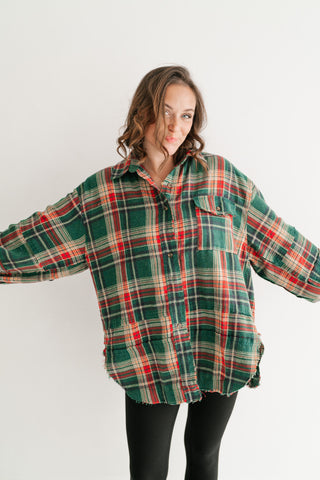 Weekend Wanderer Oversized Flannel - Pine Green