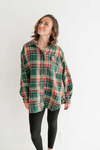 Weekend Wanderer Oversized Flannel - Pine Green