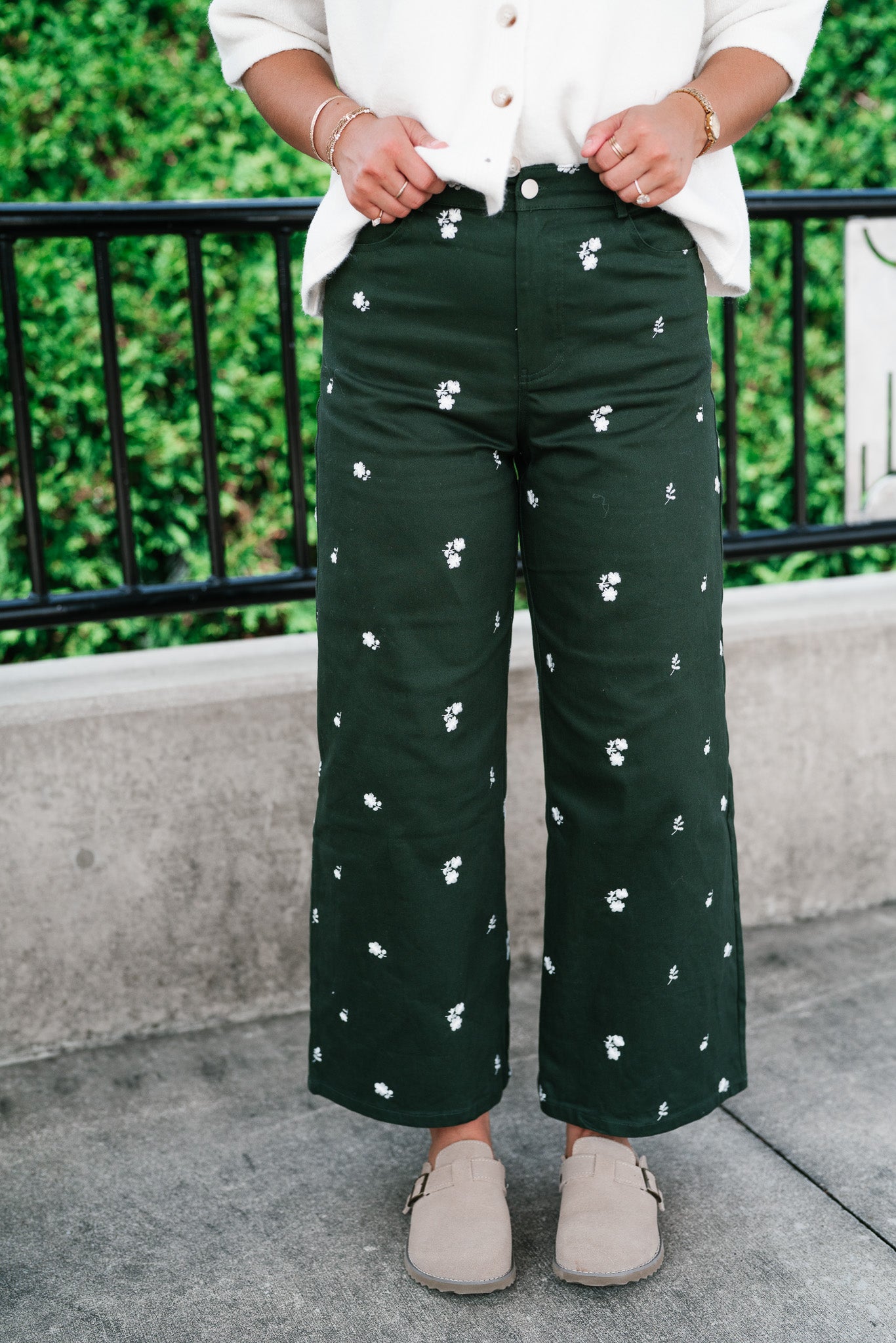 Olive Bloom Floral Wide Leg Pants