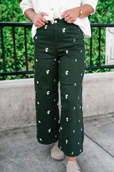 Olive Bloom Floral Wide Leg Pants