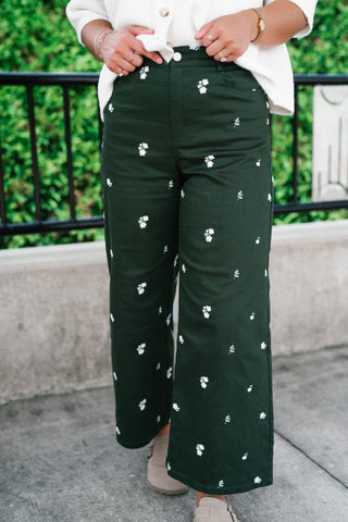 Olive Bloom Floral Wide Leg Pants