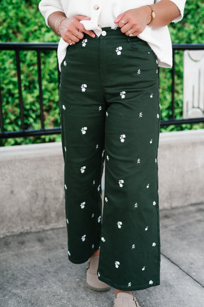 Olive Bloom Floral Wide Leg Pants