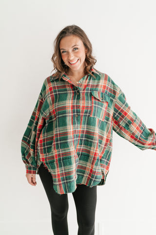 Weekend Wanderer Oversized Flannel - Pine Green