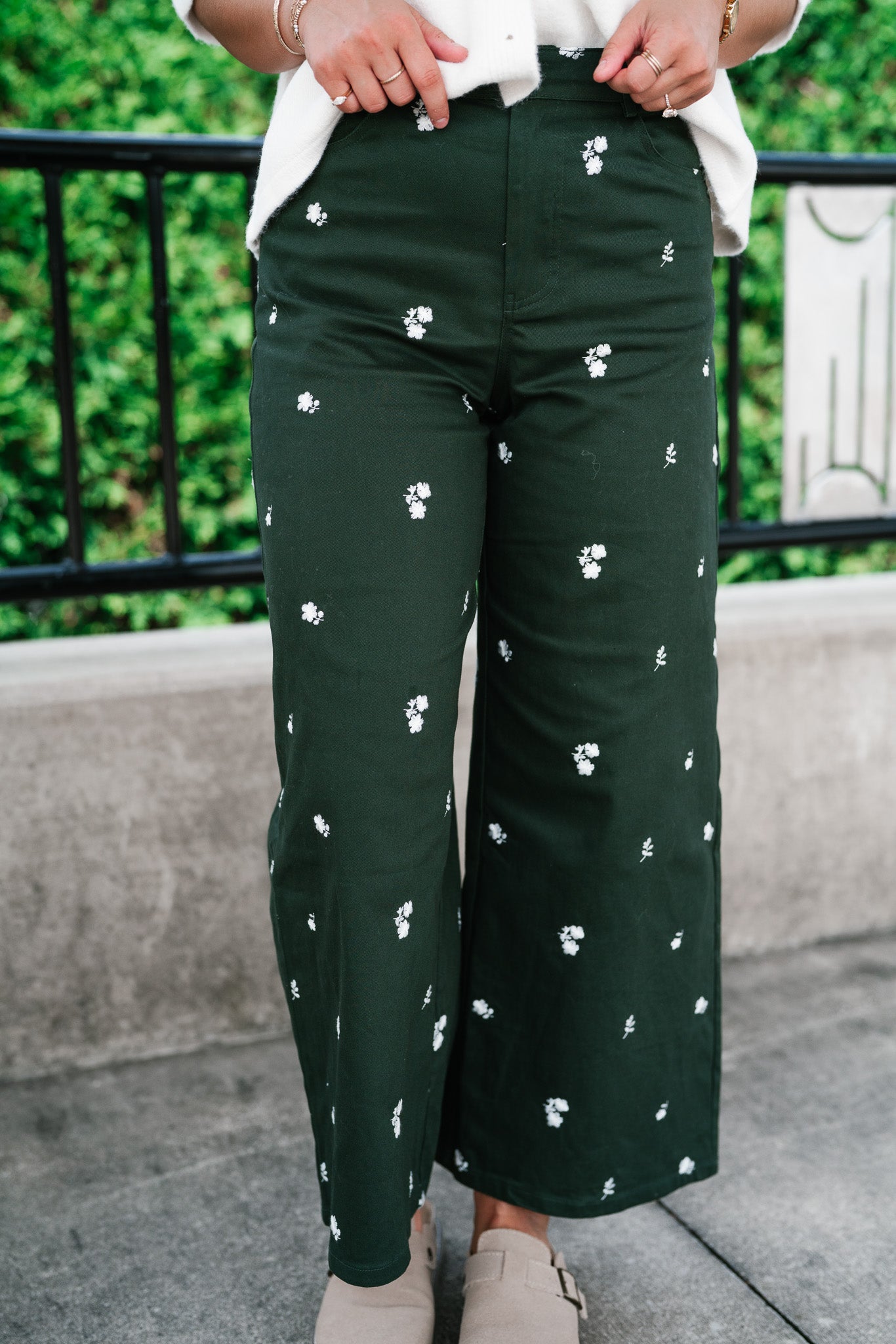 Olive Bloom Floral Wide Leg Pants