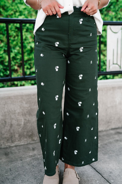 Olive Bloom Floral Wide Leg Pants