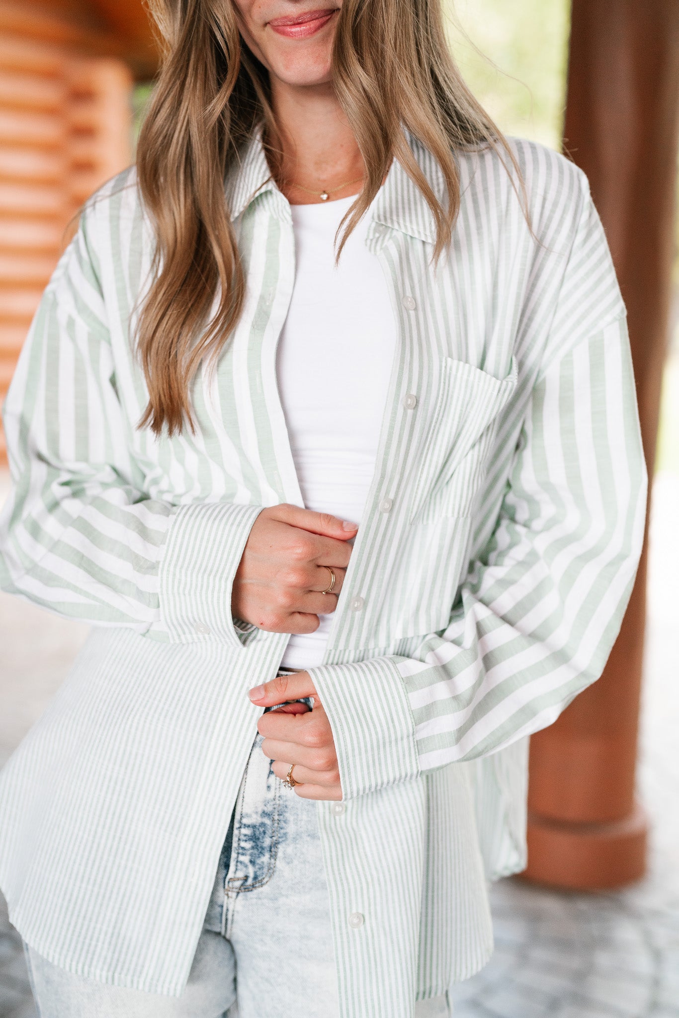 Get It Right Striped Long Sleeve Button Up Top