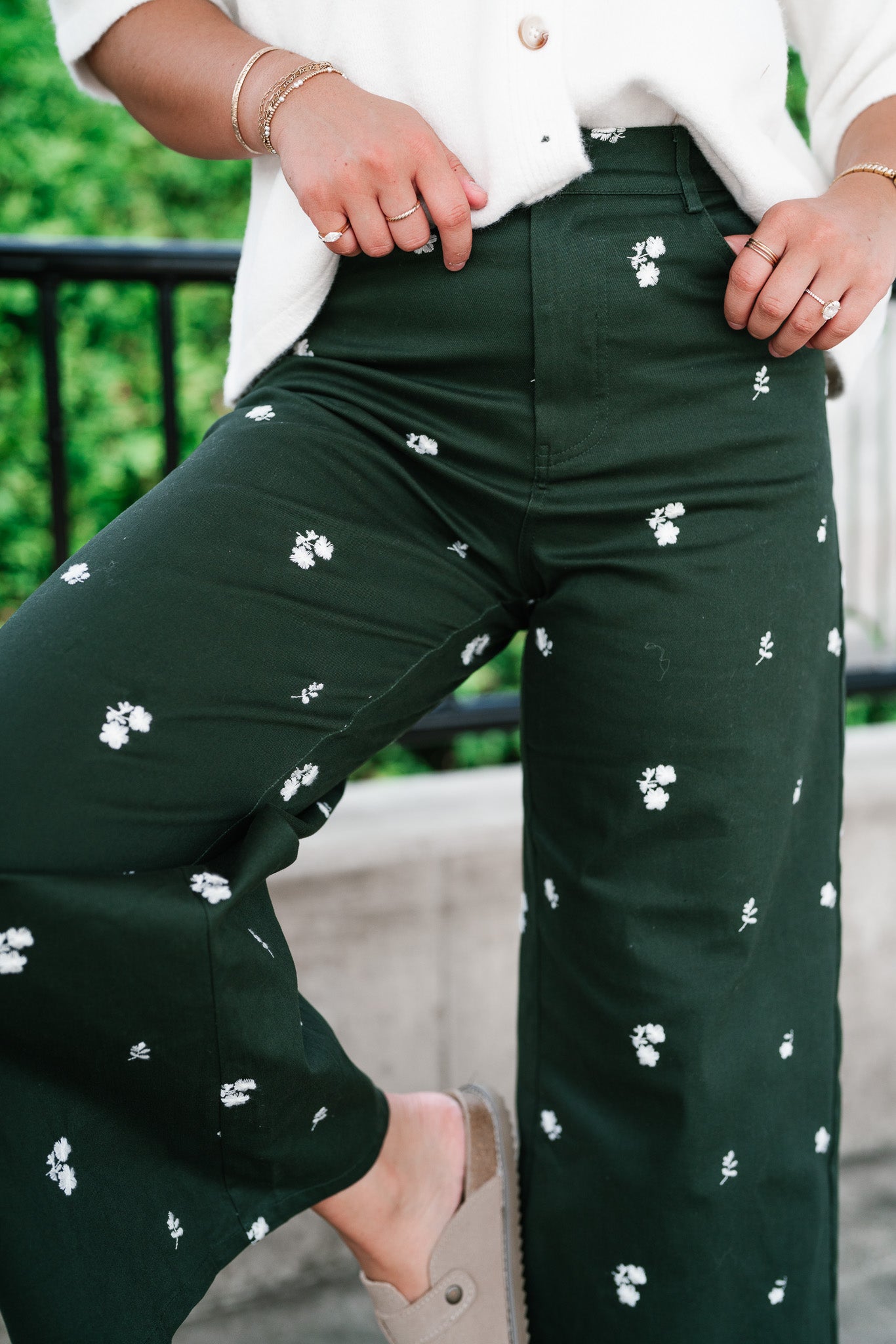 Olive Bloom Floral Wide Leg Pants