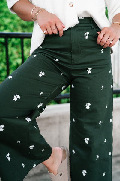 Olive Bloom Floral Wide Leg Pants