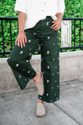 Olive Bloom Floral Wide Leg Pants