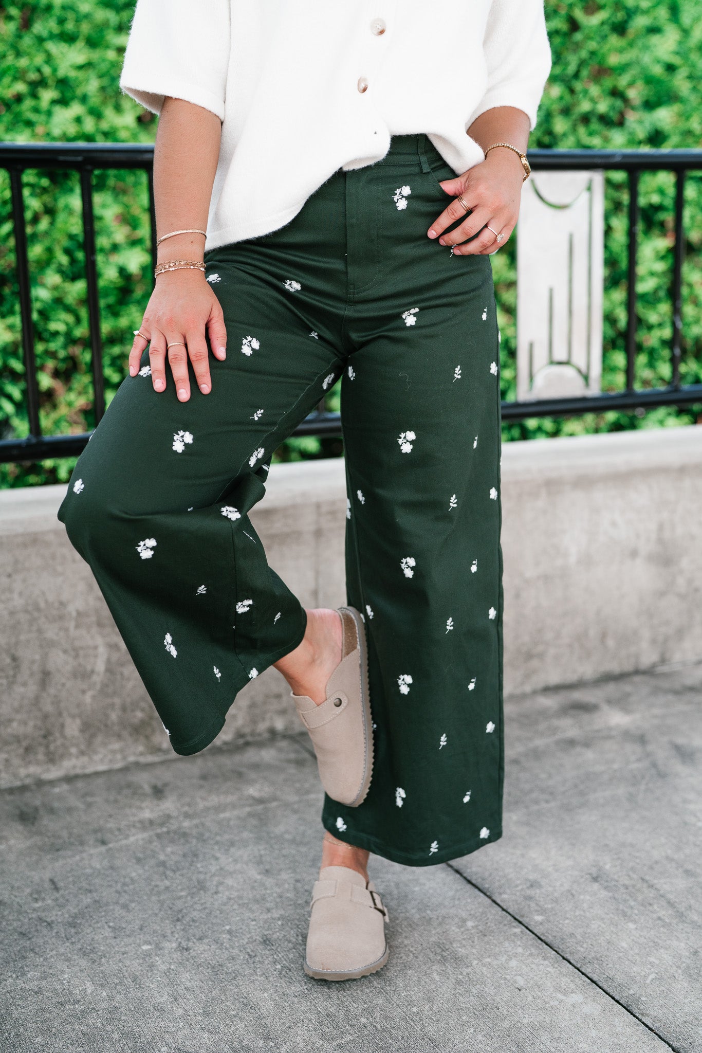 Olive Bloom Floral Wide Leg Pants