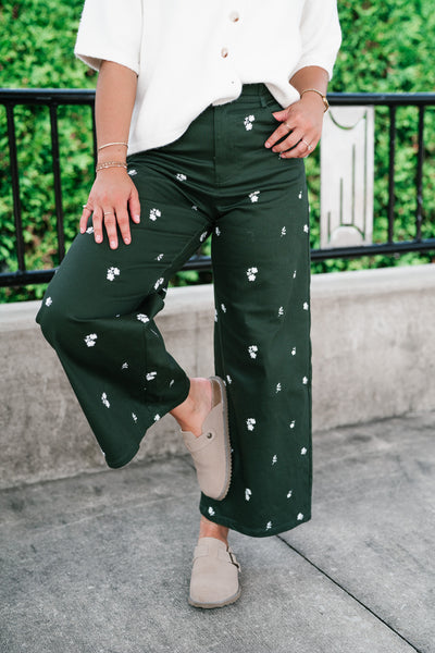 Olive Bloom Floral Wide Leg Pants