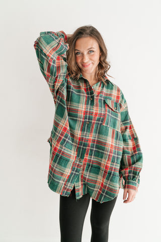 Weekend Wanderer Oversized Flannel - Pine Green