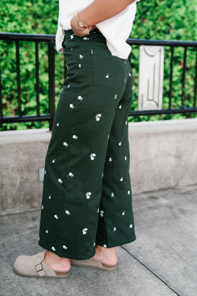 Olive Bloom Floral Wide Leg Pants