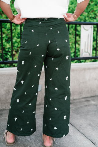 Olive Bloom Floral Wide Leg Pants