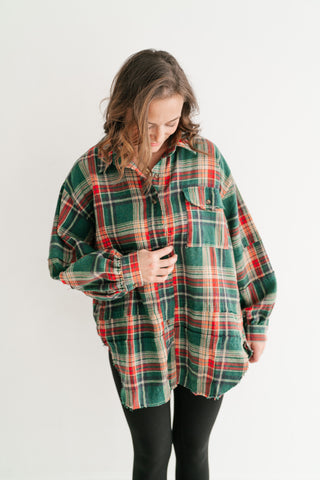 Weekend Wanderer Oversized Flannel - Pine Green