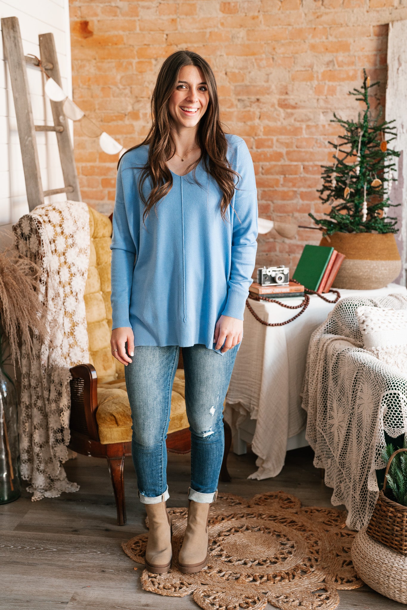 Sky Blue Lounge Around Relaxed Sweater - Online