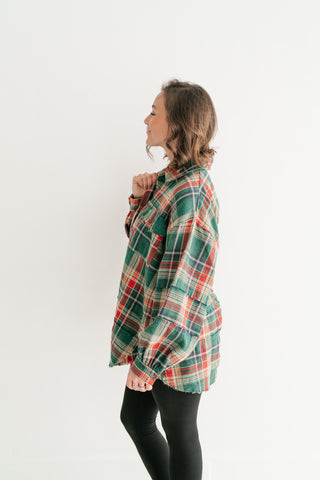Weekend Wanderer Oversized Flannel - Pine Green