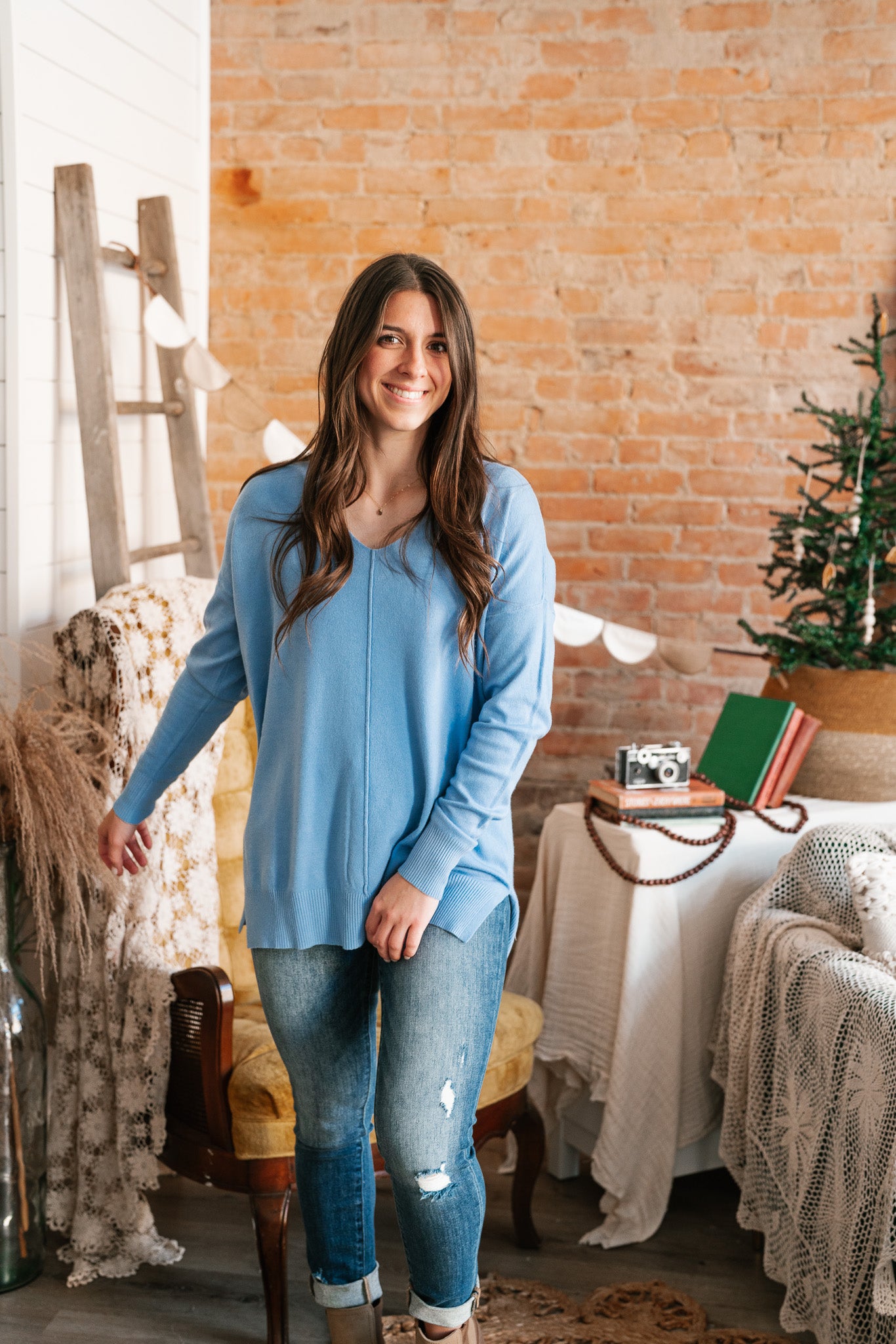Sky Blue Lounge Around Relaxed Sweater - Online