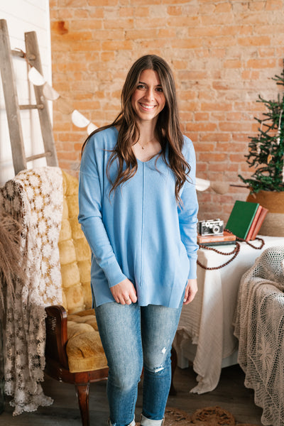 Sky Blue Lounge Around Relaxed Sweater - Online