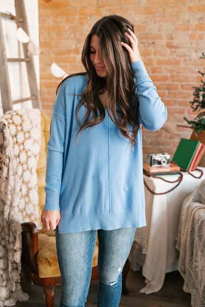 Sky Blue Lounge Around Relaxed Sweater - Online